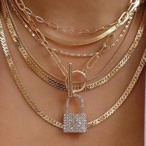 Gold Layered Necklace with Lock